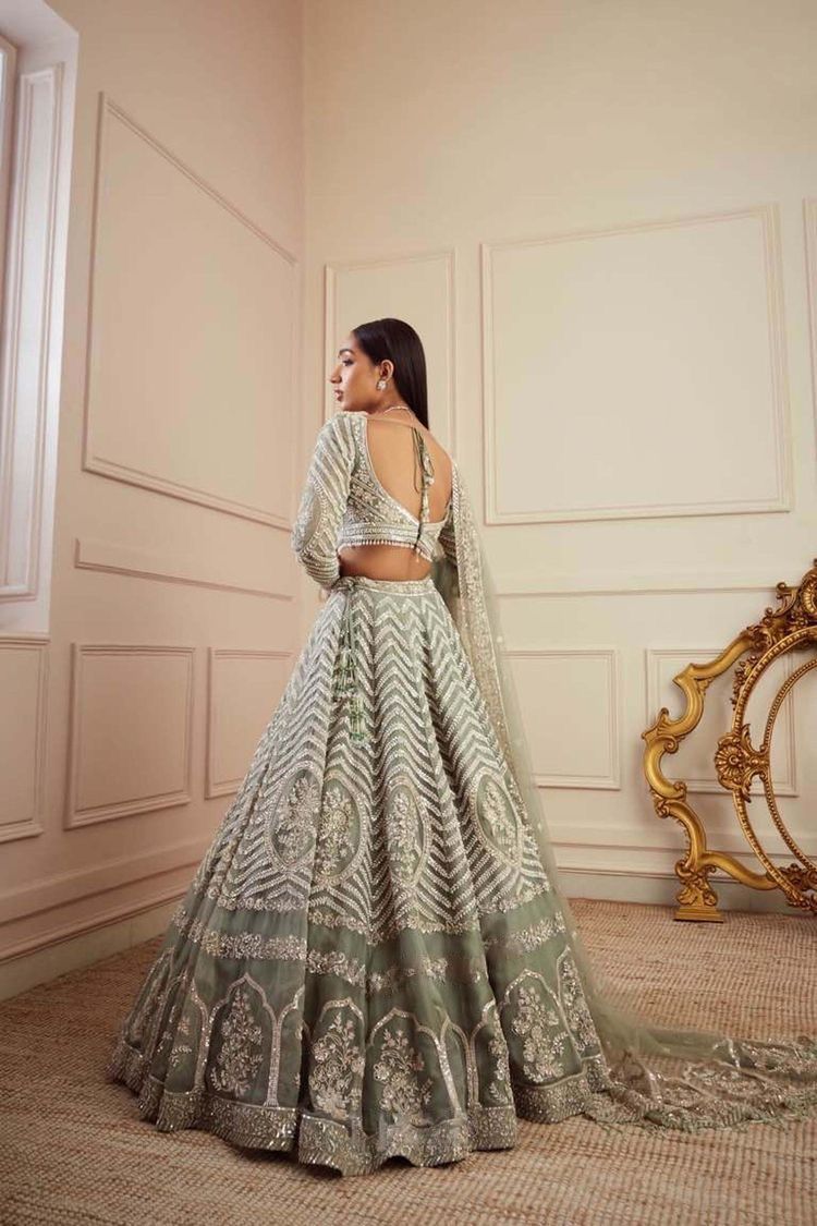 Dusky Elaichi Green Georgette Embroidered Lehnga - Shopaholics Choice