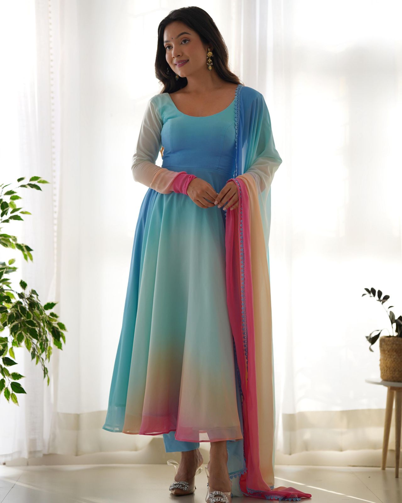 PastelColor Ombre Georgette Anarkali Suit - Shopaholics Choice