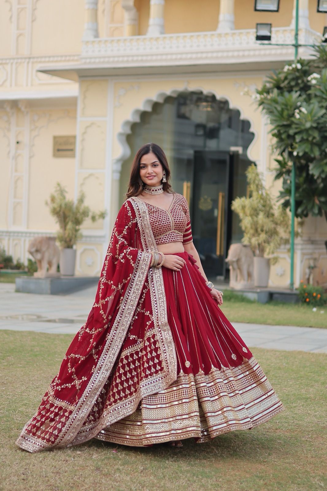 Maroon Faux Blooming Heavy Border Lehnga - Shopaholics Choice