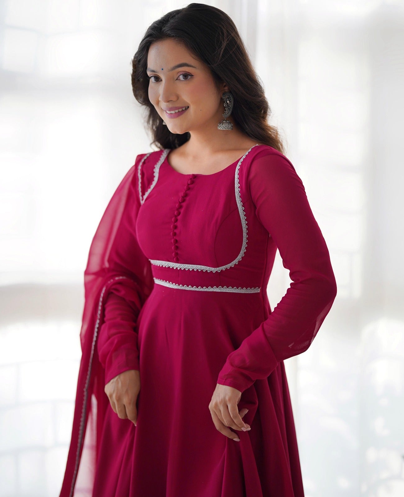 Wine Georgette Heavy Flared Anarkali Suit - Shopaholics Choice