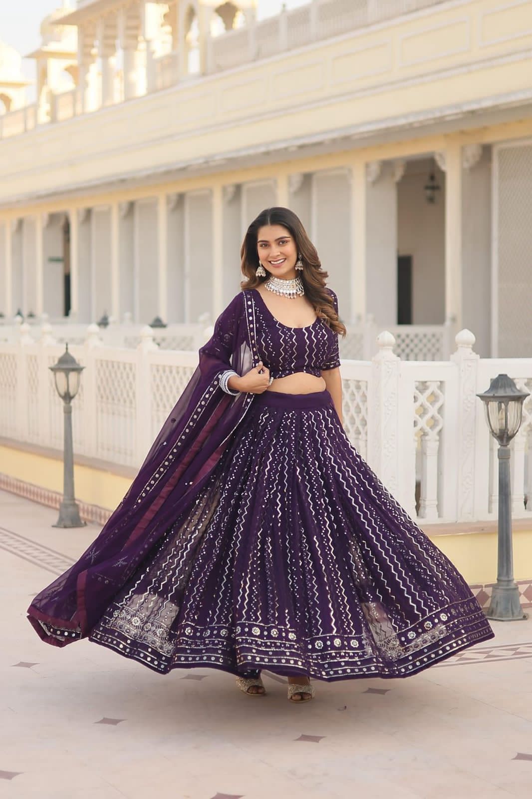 Solid Colour Faux Blooming Heavy Embroidered Lehnga - Shopaholics Choice