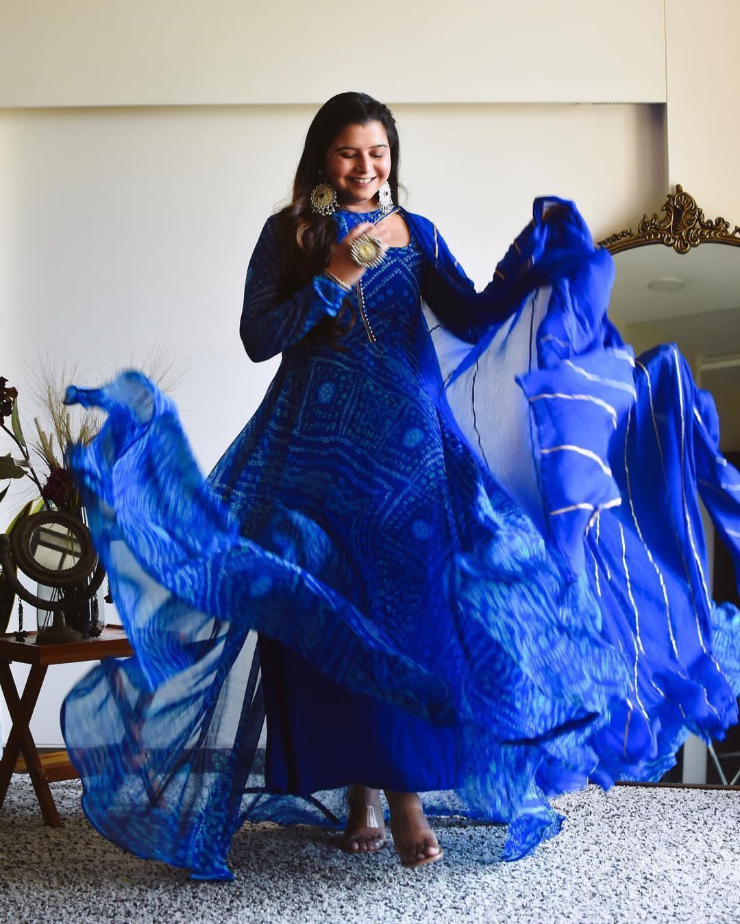 DarkBlue Georgette Bandhni Gown - Shopaholics Choice