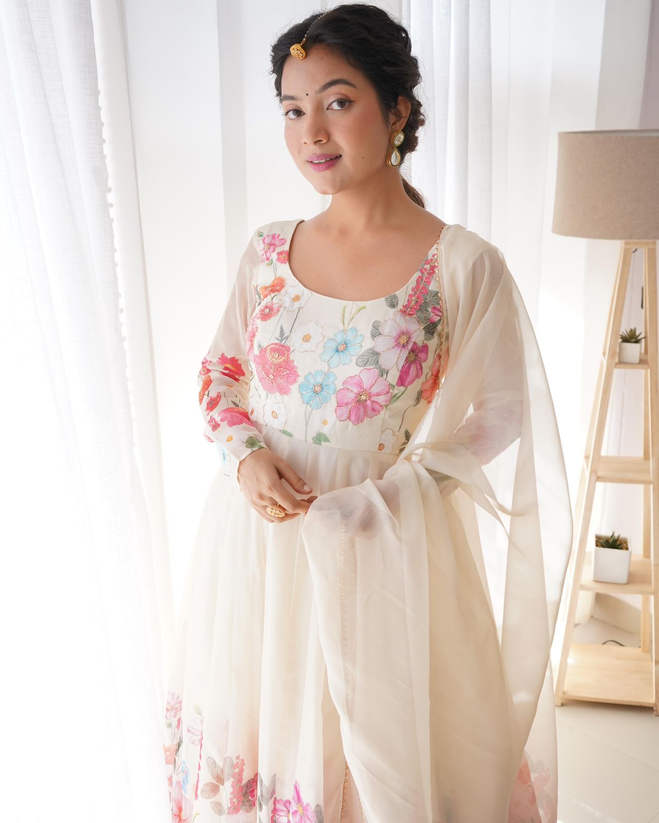 White Soft Organza Floral Anarkali Suit - Shopaholics Choice