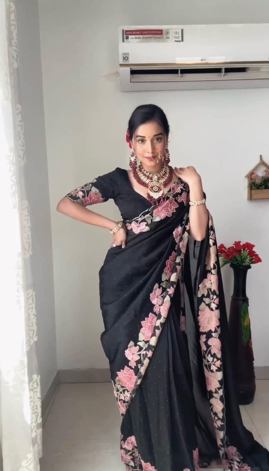 Buy online Ombre Black Sequin Embroidered Ready To Wear Saree With Blouse  from ethnic wear for Women by Tikhi Imli for ₹3299 at 39% off | 2024  Limeroad.com