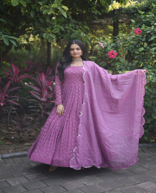 Faux Georgette Thread Embroidered Anarkali Gown - Shopaholics Choice