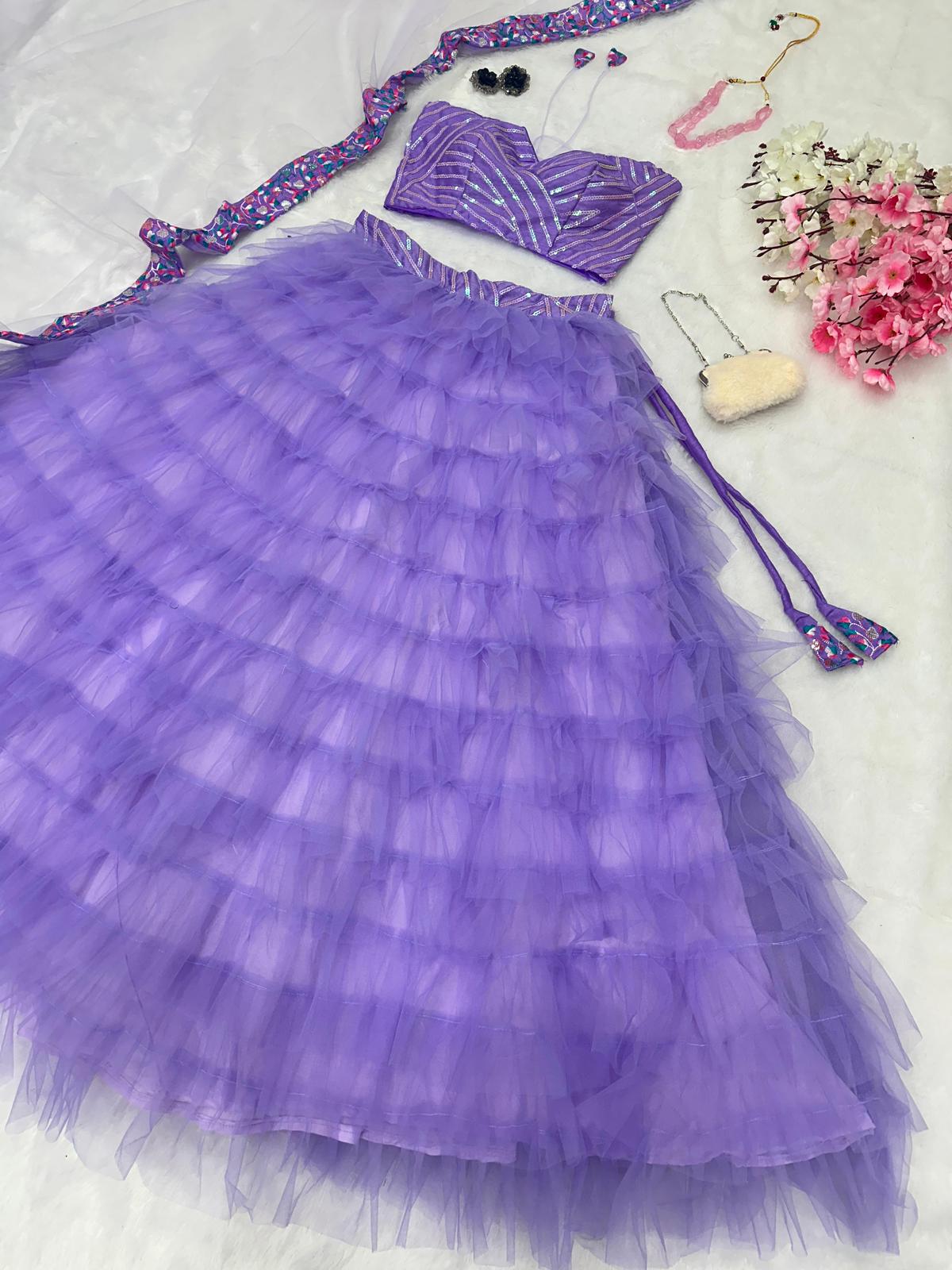 lavender Nylon Net Frill Lehnga - Shopaholics Choice