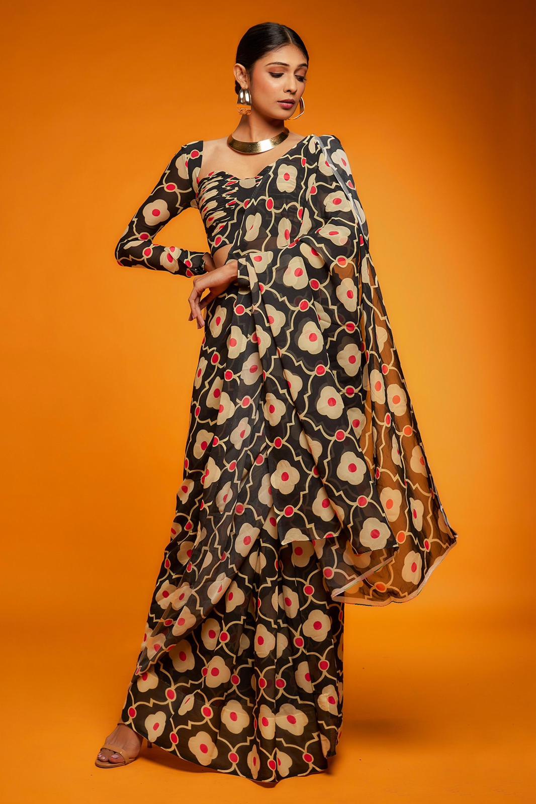Georgette Satin Printed Saree - Shopaholics Choice