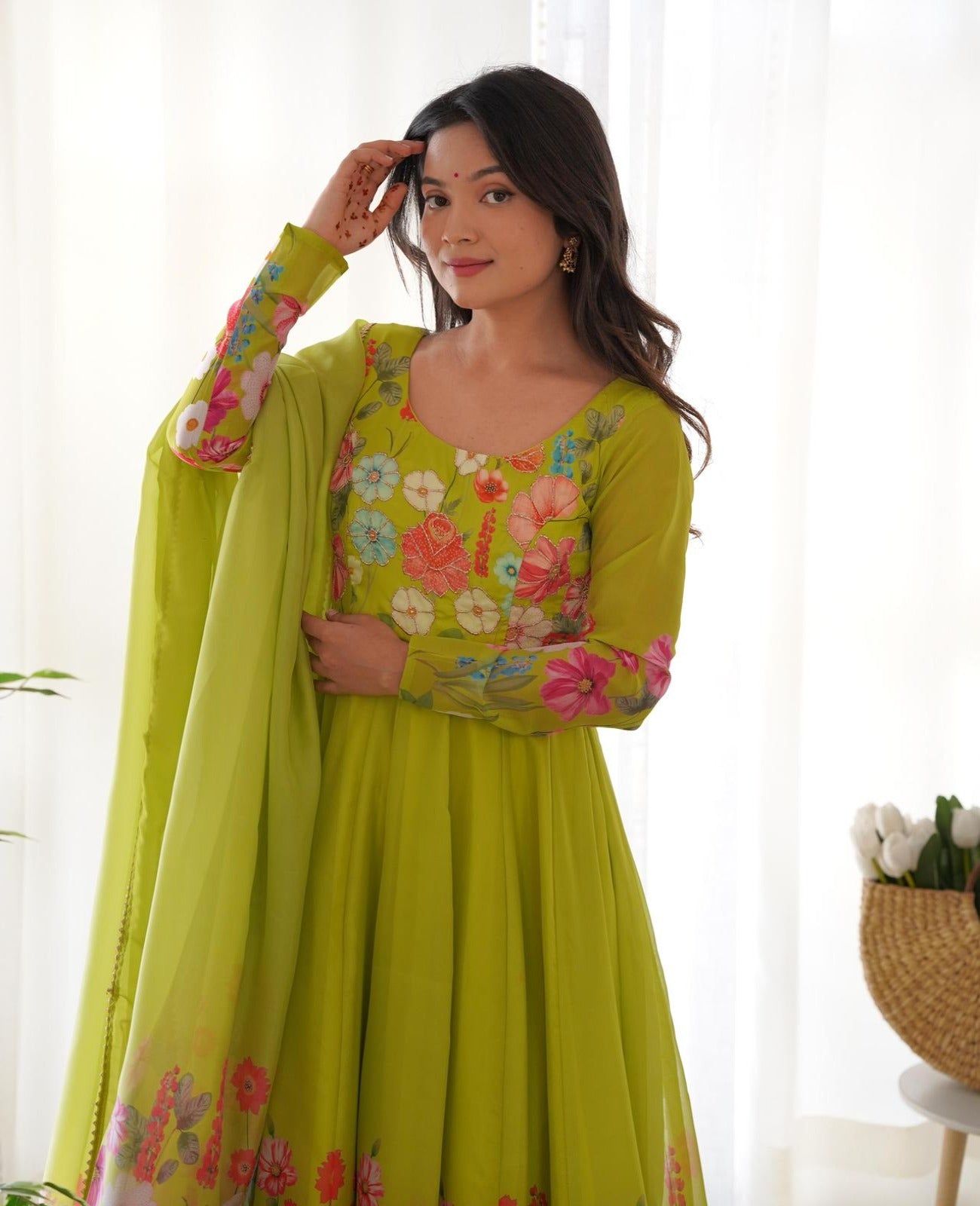 Green Organza Silk Printed Anarkali - Shopaholics Choice