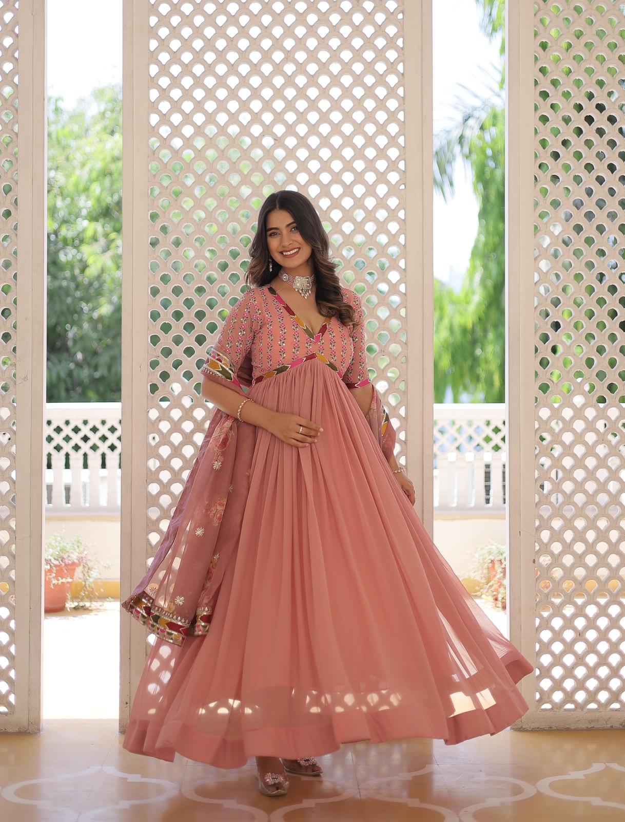 Faux Georgette Embroidery Work Anarkali Gown - Shopaholics Choice