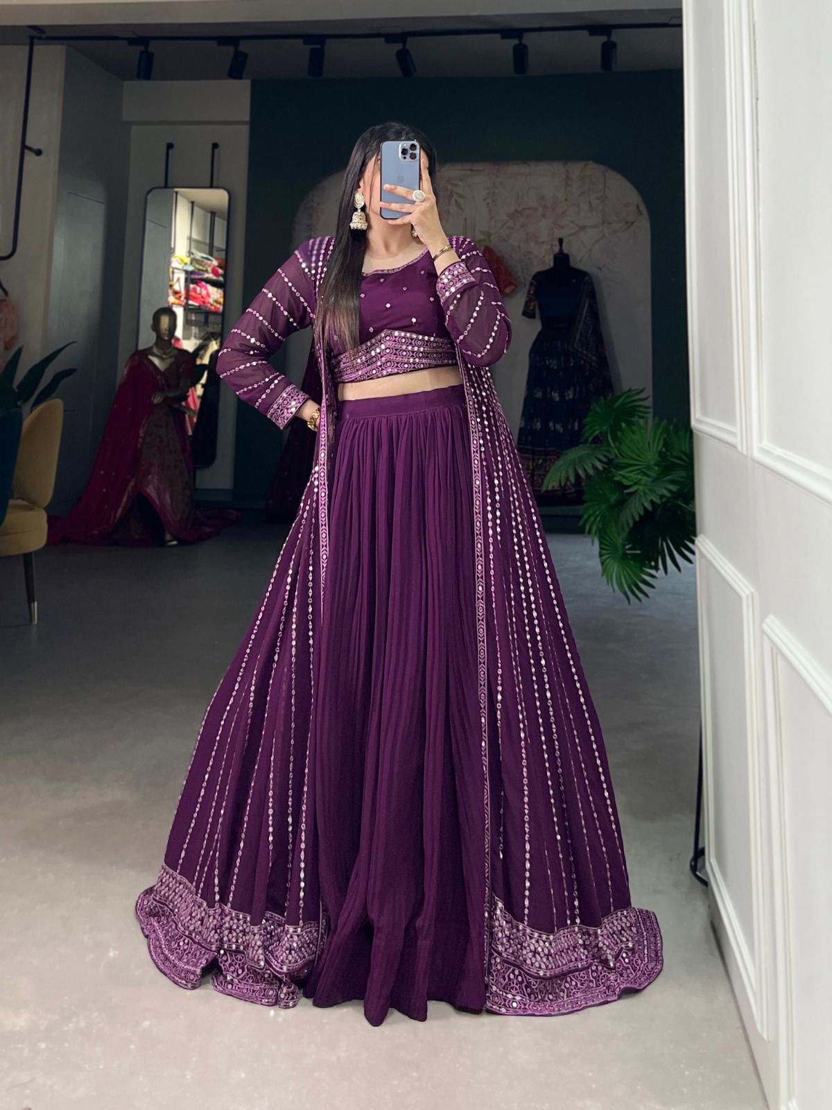 Purple Georgette Heavy Embroidery Indo Western - Shopaholics Choice