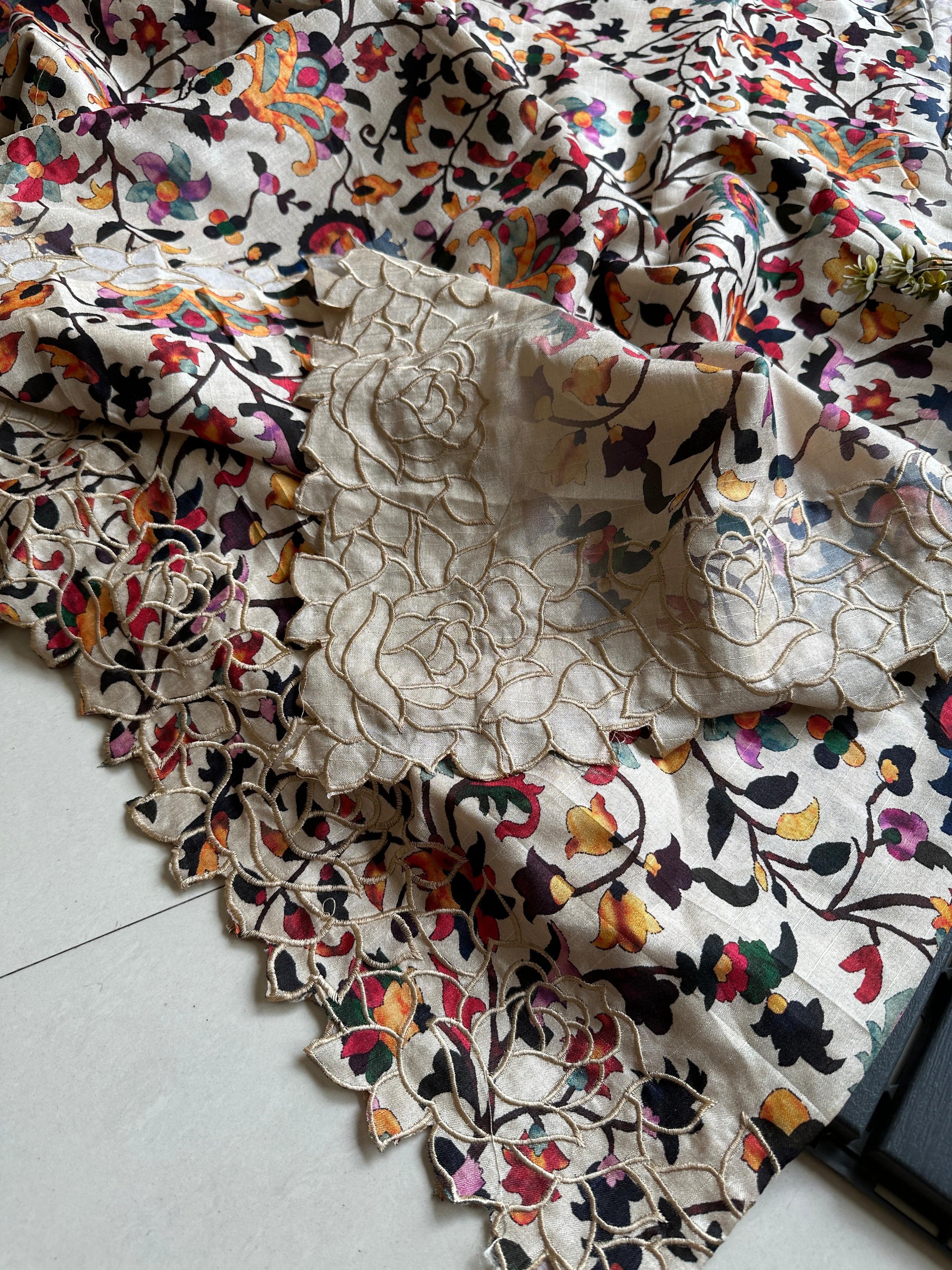 Tussar Silk Printed Heavy Cutwork Saree - Shopaholics Choice