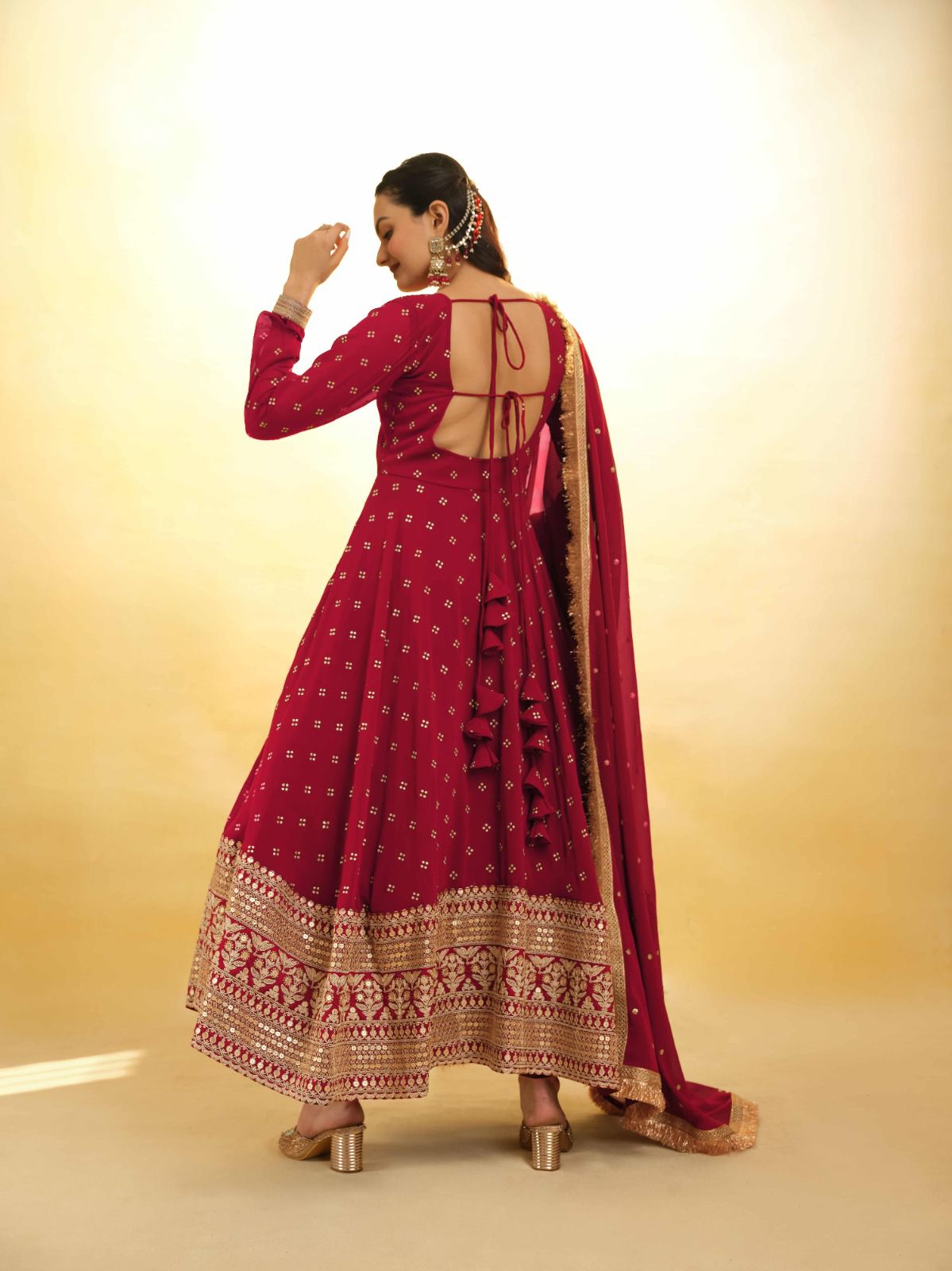 Maroon Georgette Heavy Border Embroidered Anarkali Gown - Shopaholics Choice