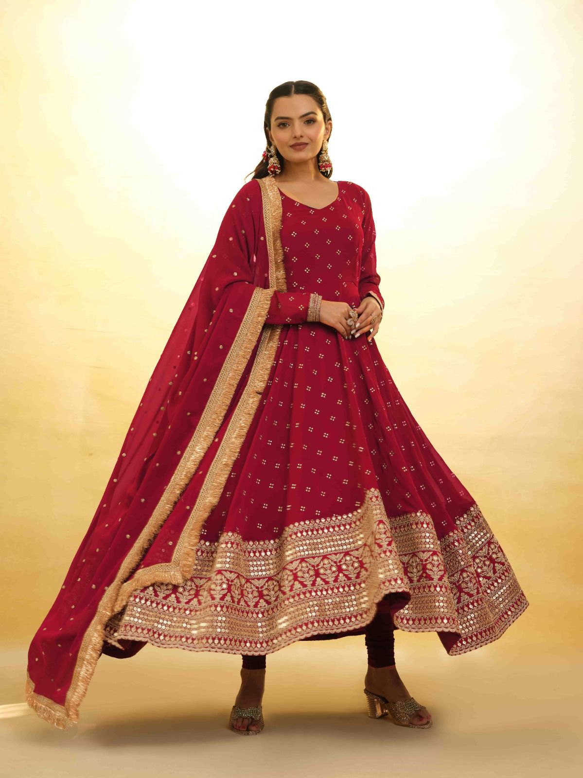 Maroon Georgette Heavy Border Embroidered Anarkali Gown - Shopaholics Choice