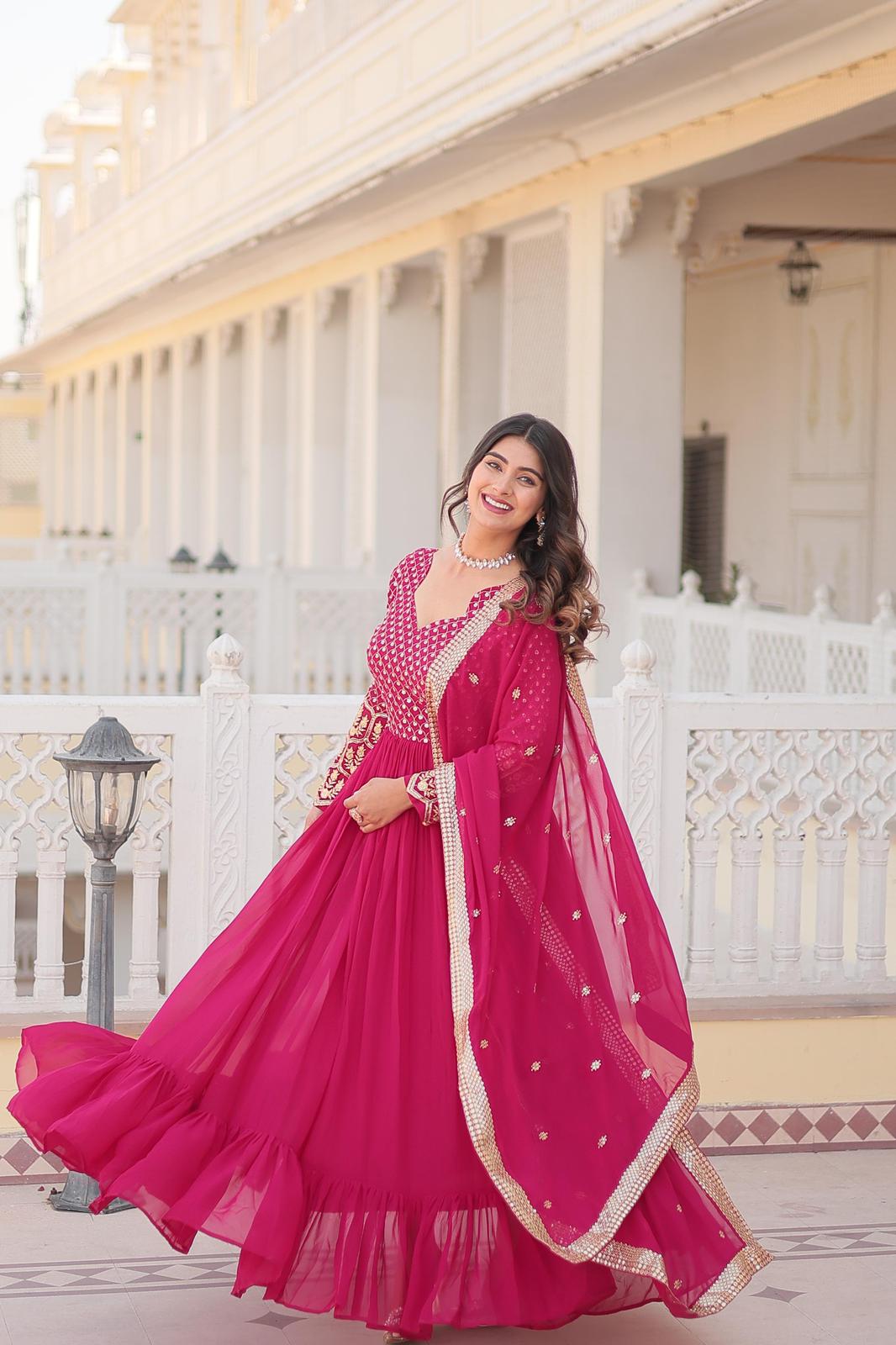 Solidcolour Blooming Multiple Embroidery Anarkali Gown - Shopaholics Choice
