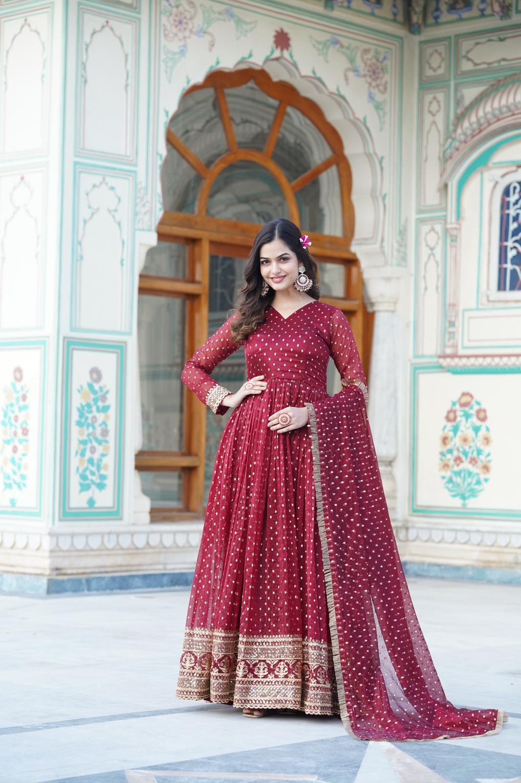 Nylon Jacquard Butti Work Anarkali Gown