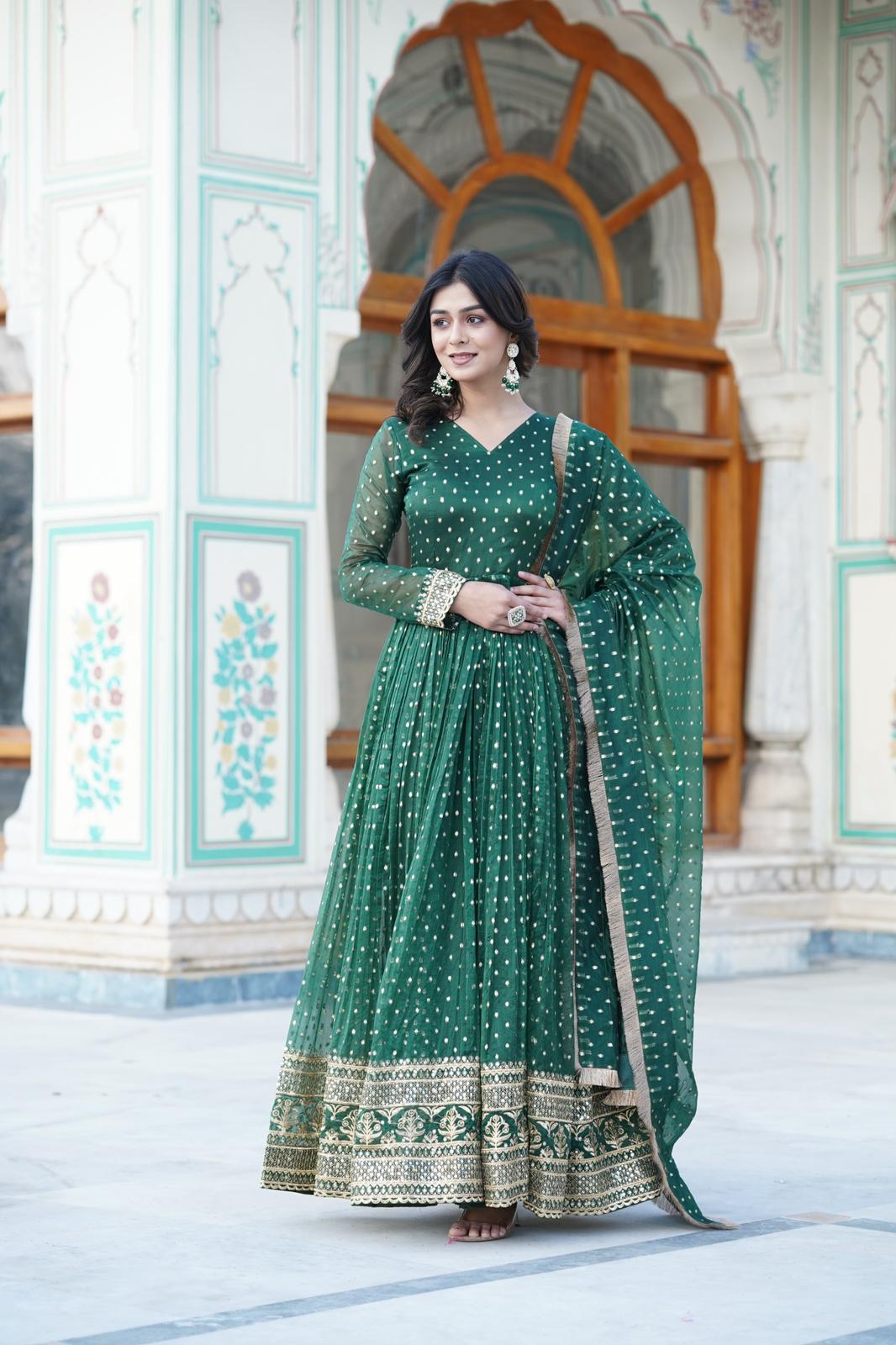 Nylon Jacquard Butti Work Anarkali Gown