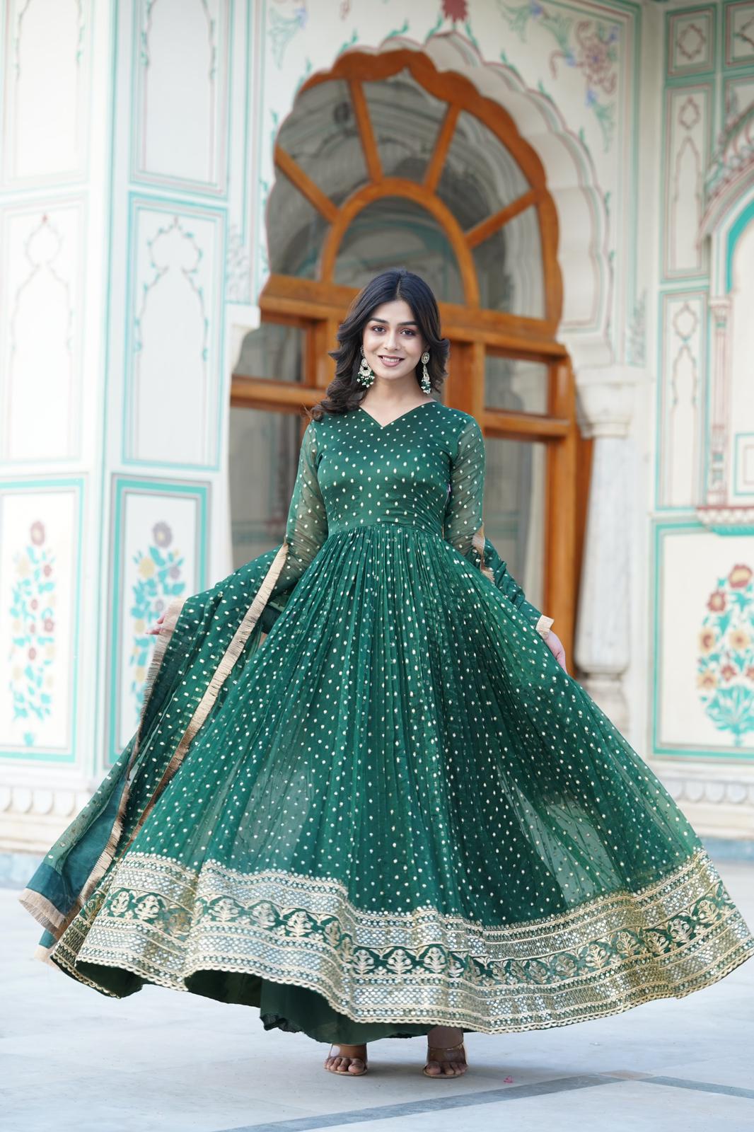 Nylon Jacquard Butti Work Anarkali Gown