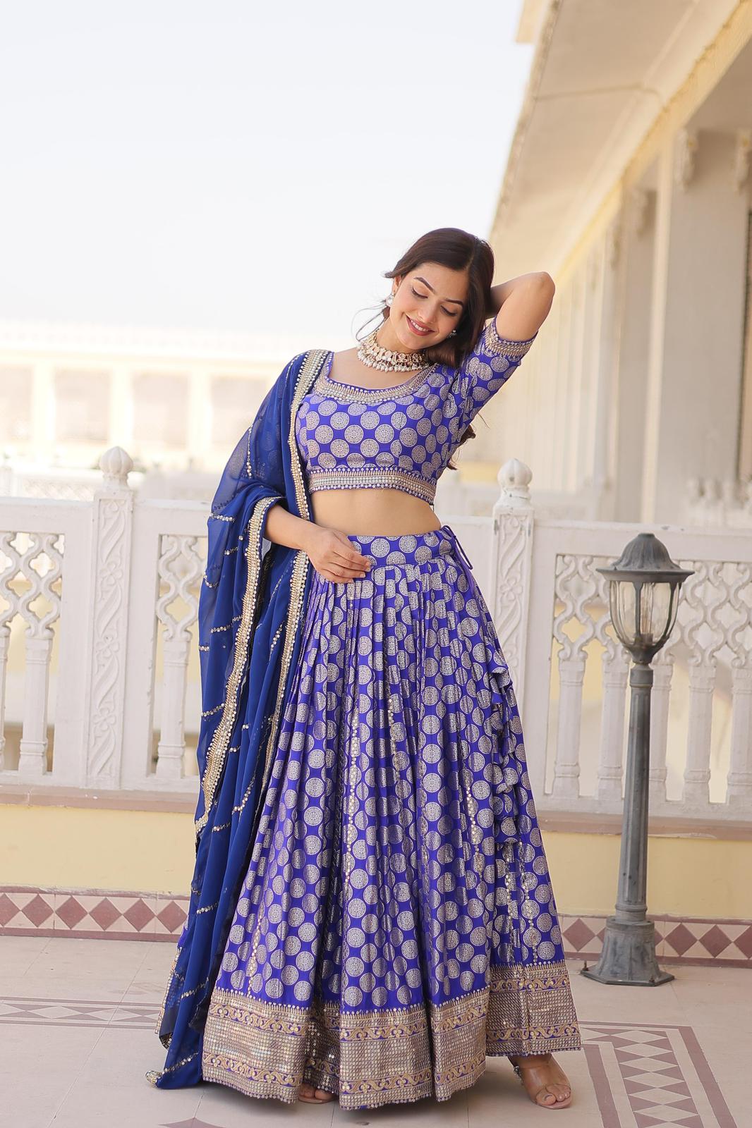 Dyeable Pure Viscose Jacquard Lehnga