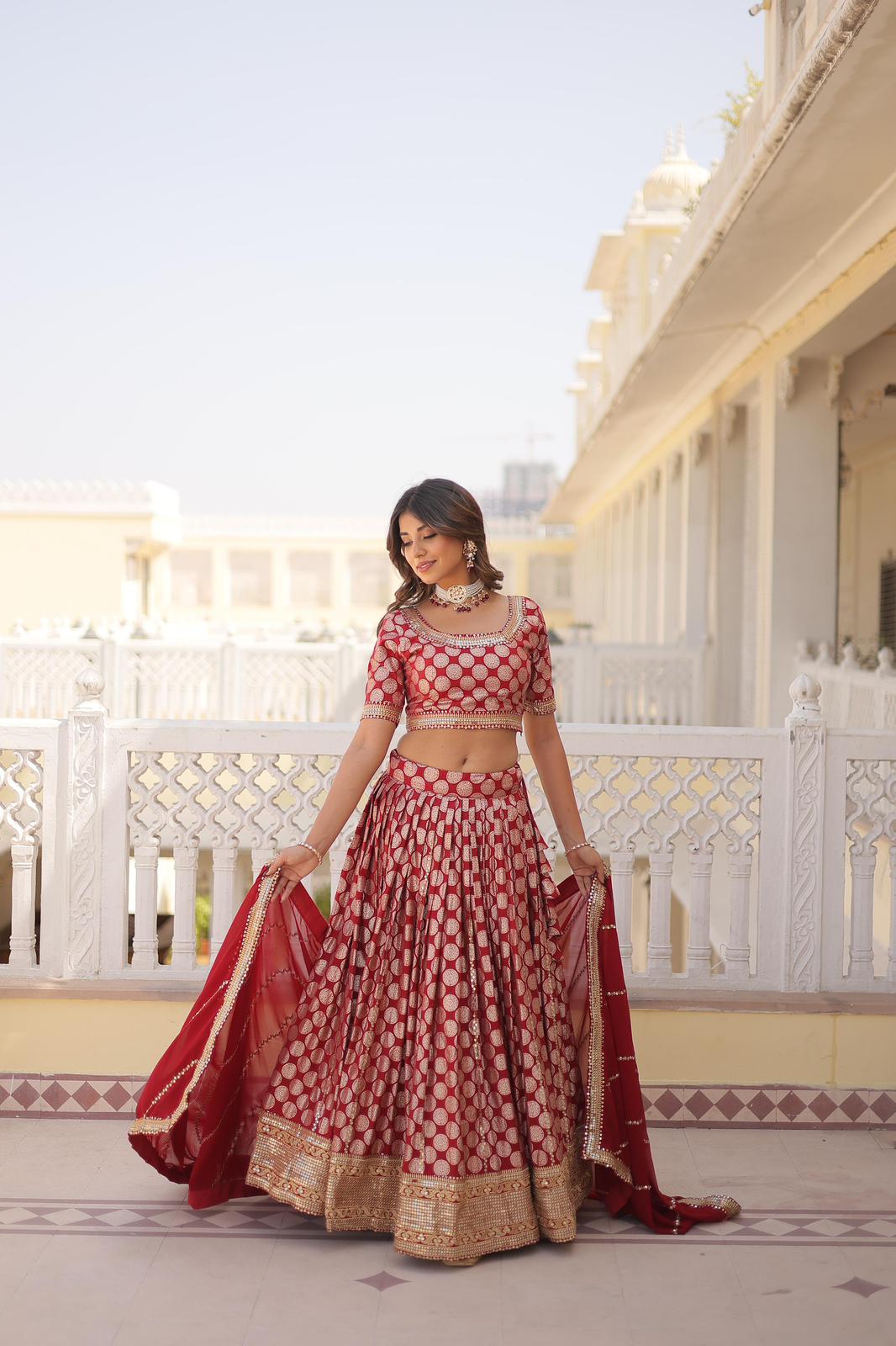 Dyeable Pure Viscose Jacquard Lehnga