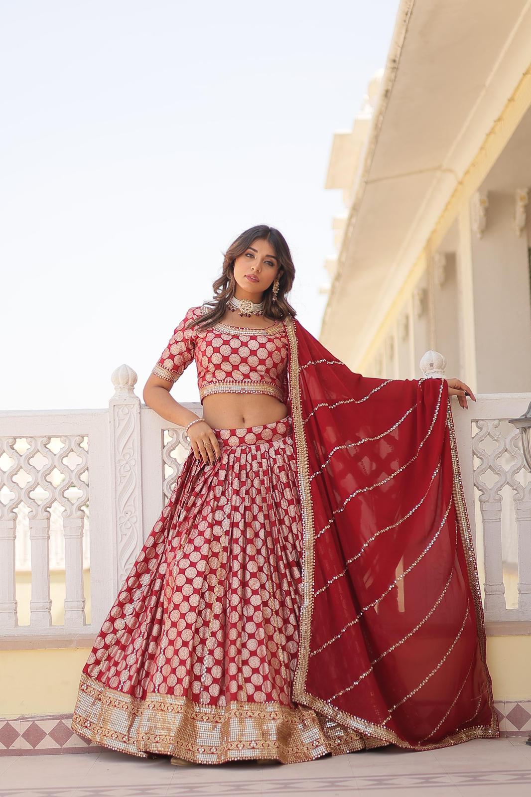 Dyeable Pure Viscose Jacquard Lehnga