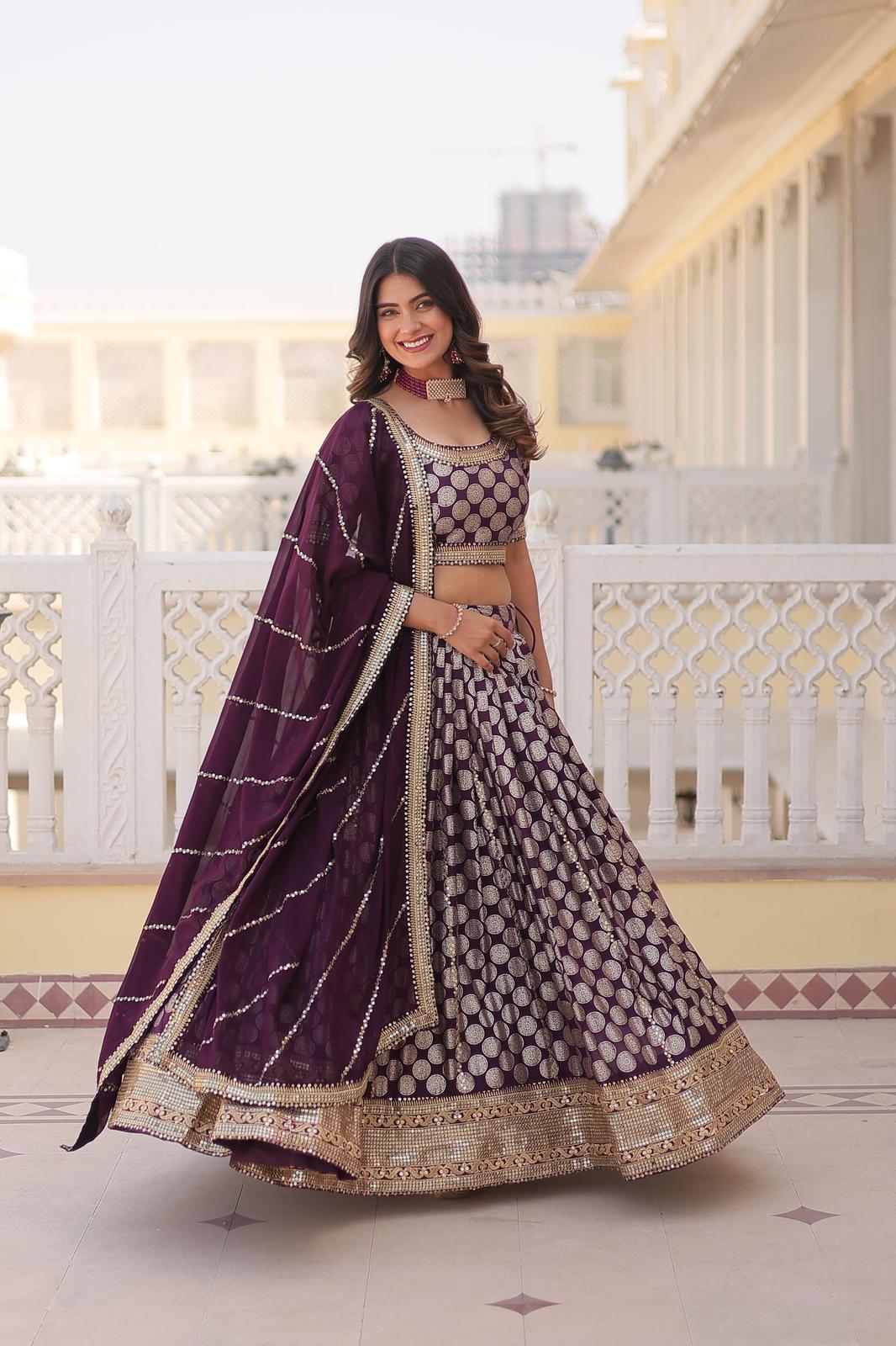 Dyeable Pure Viscose Jacquard Lehnga