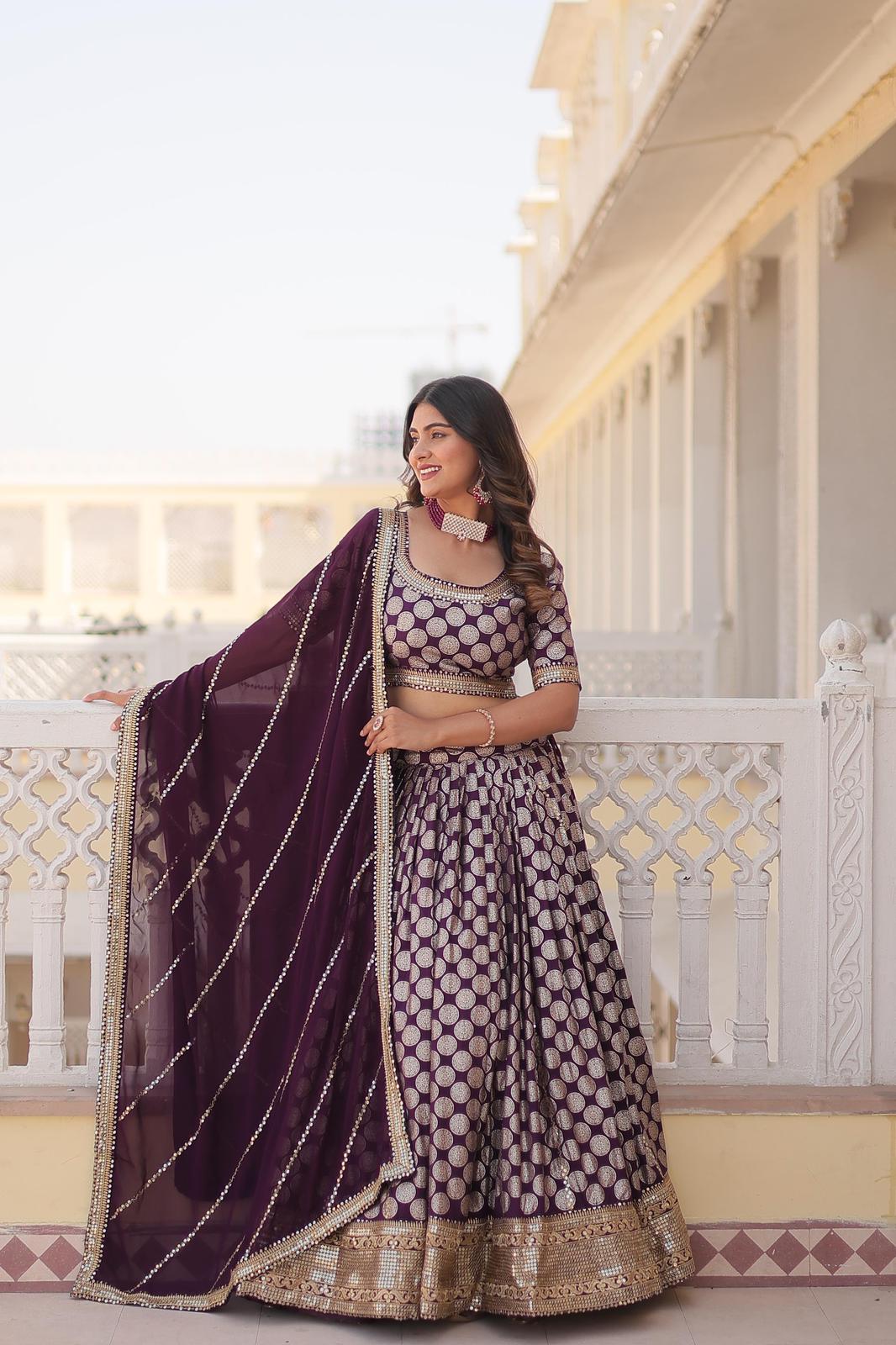 Dyeable Pure Viscose Jacquard Lehnga