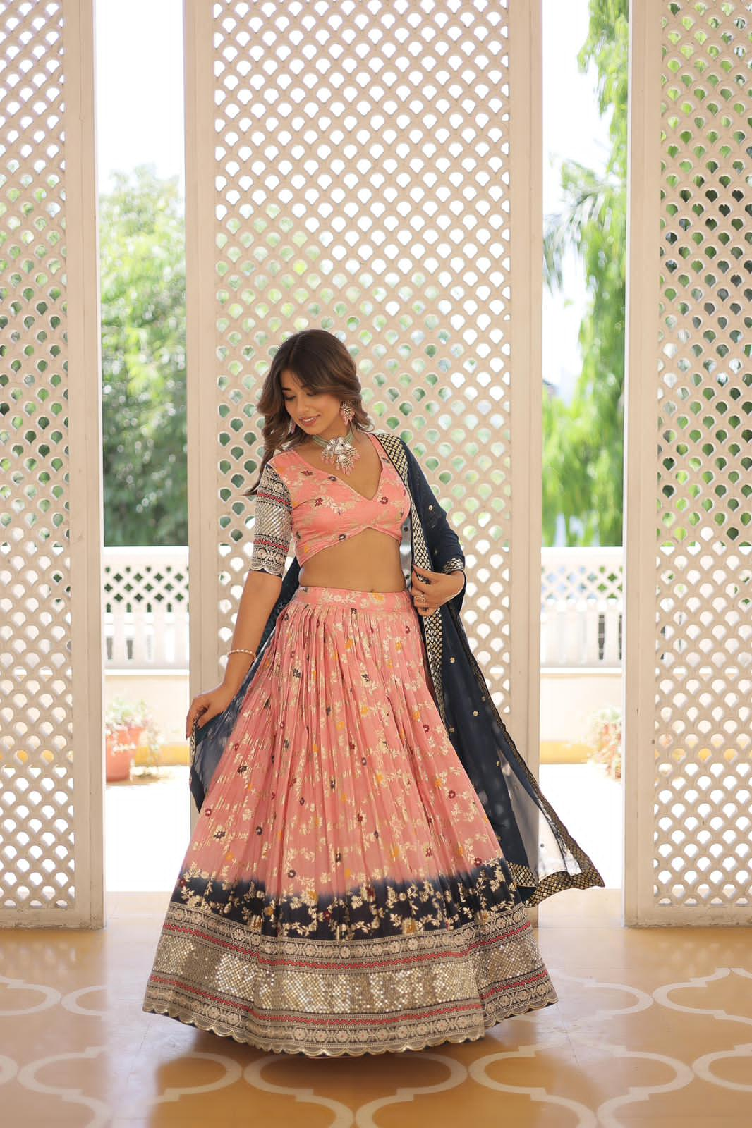 Designer Pure Viscose Jacquard Lehnga