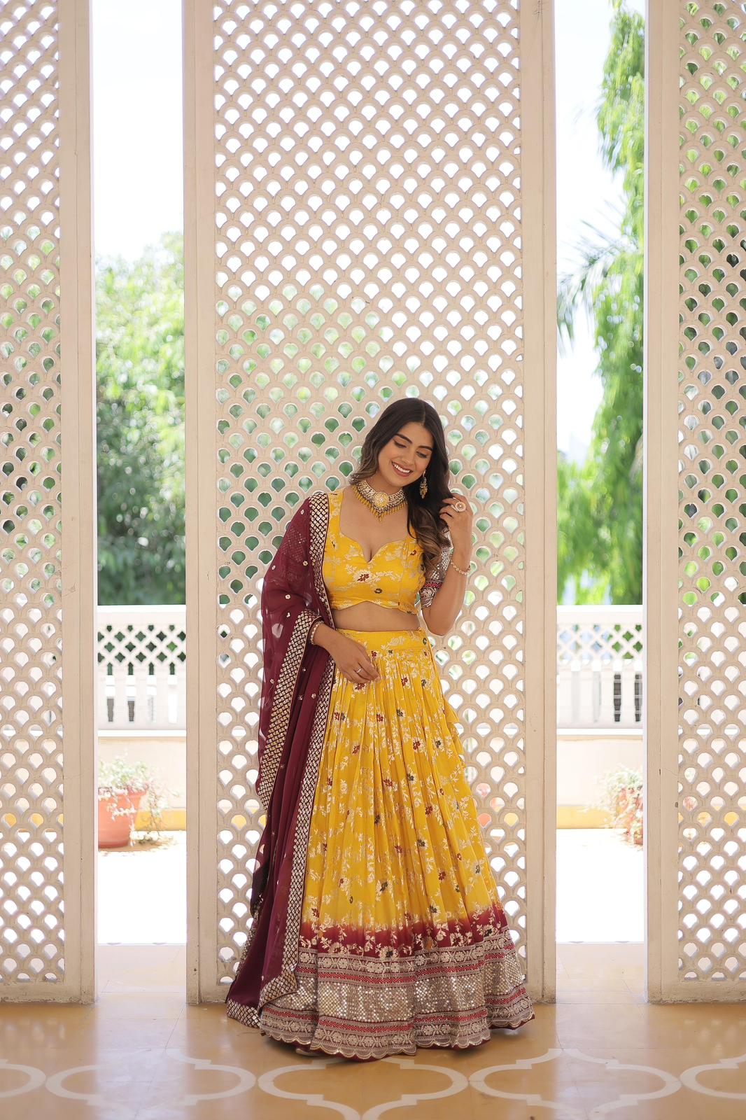 Designer Pure Viscose Jacquard Lehnga