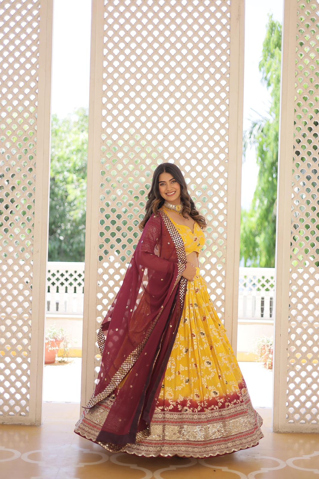 Designer Pure Viscose Jacquard Lehnga