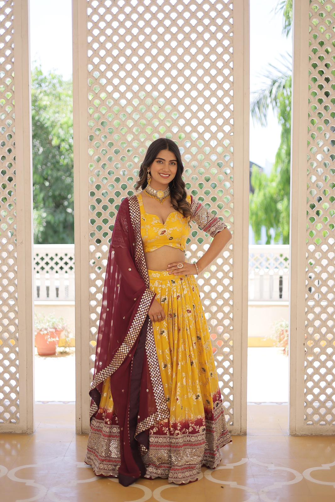 Designer Pure Viscose Jacquard Lehnga