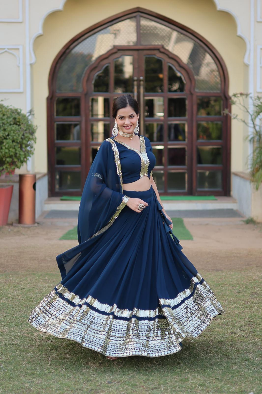 Designer NavyBlue Georgette Sequins Work Lehnga Choli