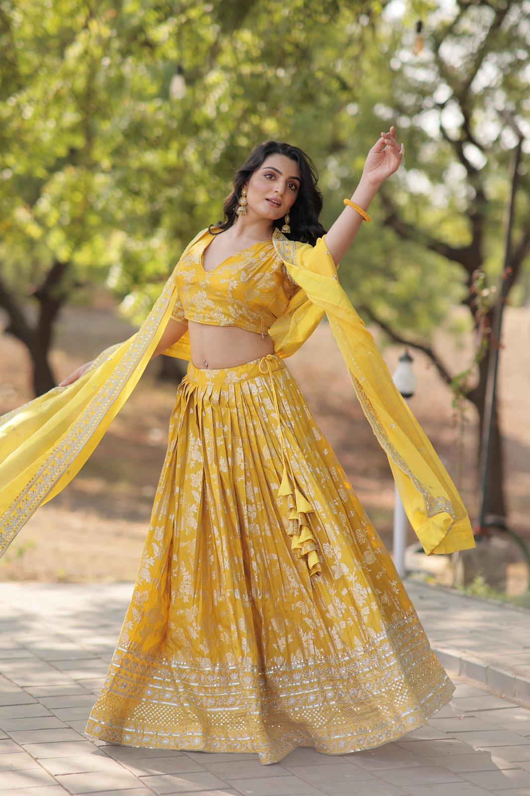 Solidcolour Viscose Jacquard Lehnga Choli