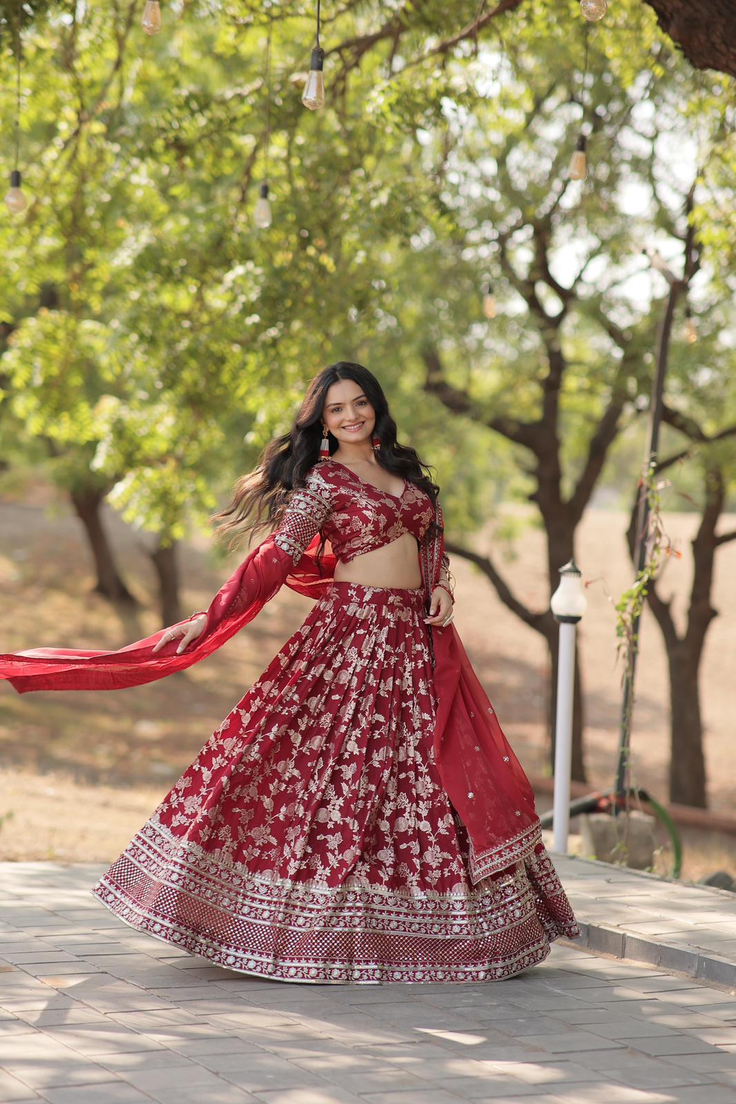 Solidcolour Viscose Jacquard Lehnga Choli