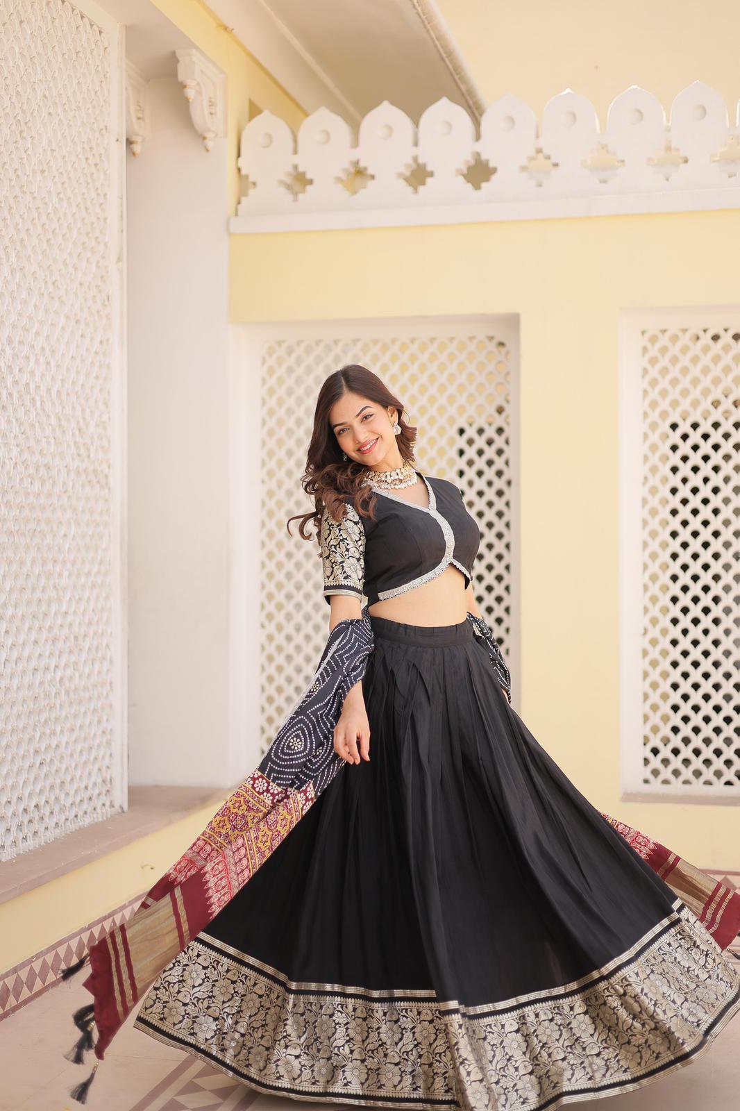 Solidcolour Viscose Jacquard Lehnga Choli