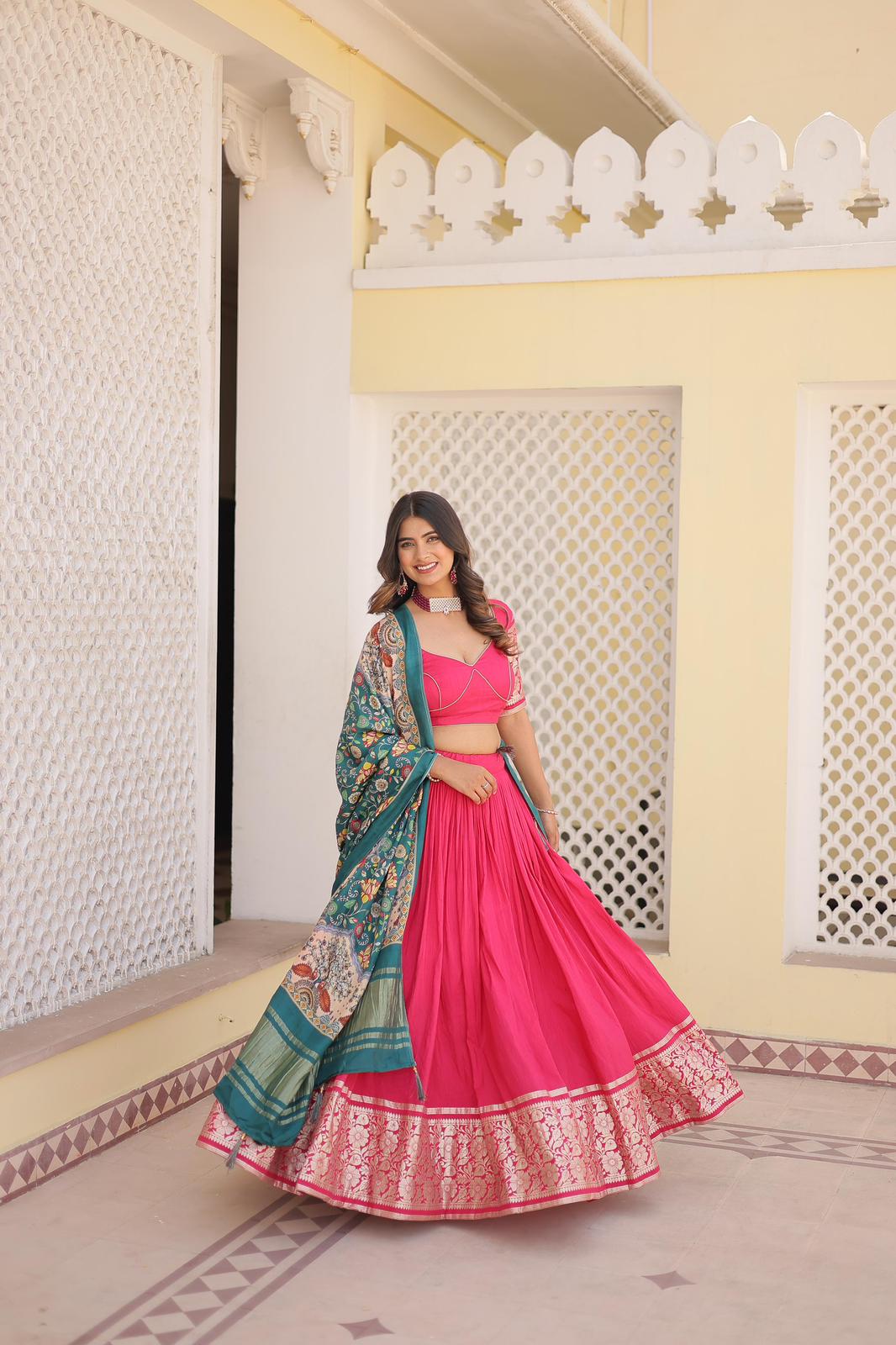 Solidcolour Viscose Jacquard Lehnga Choli