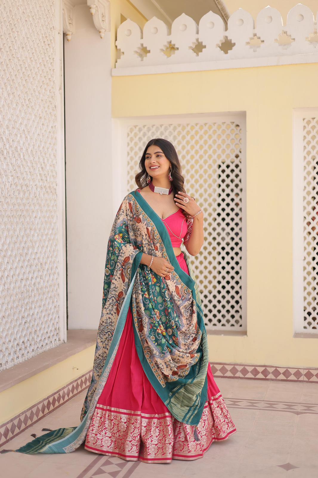 Solidcolour Viscose Jacquard Lehnga Choli