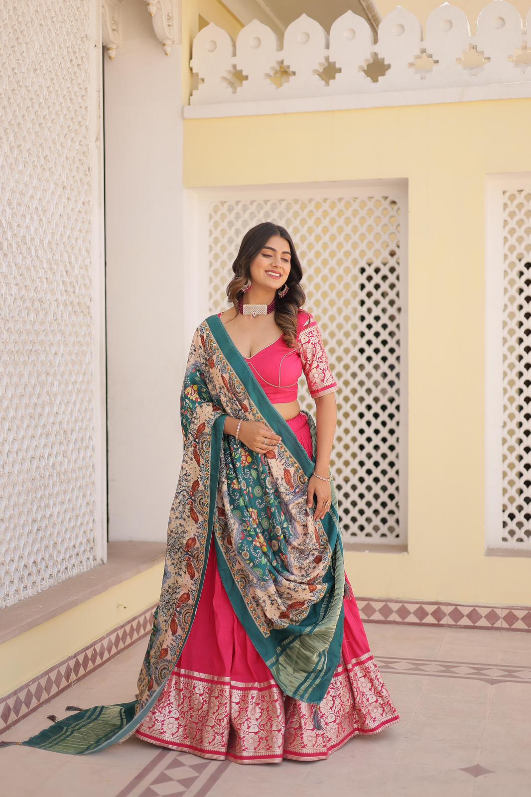 Solidcolour Viscose Jacquard Lehnga Choli