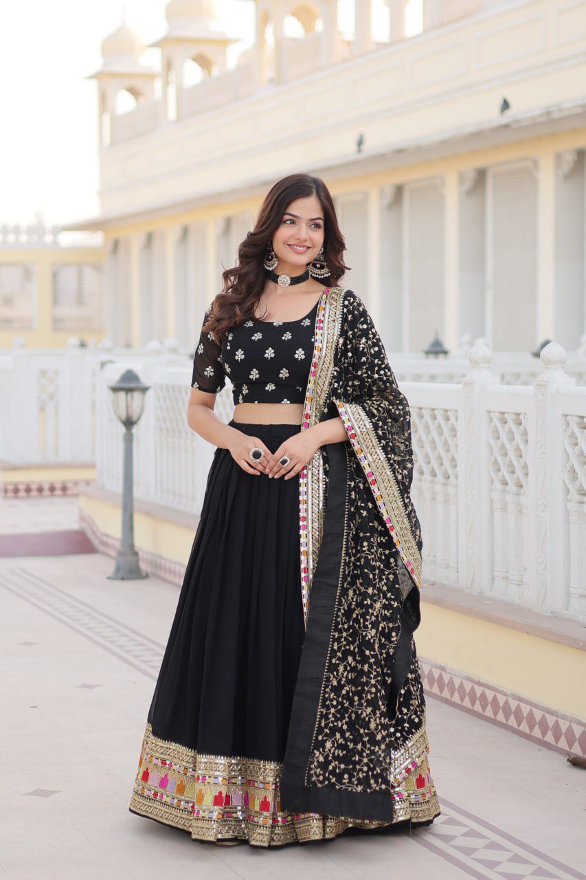 Black Blooming Georgette Embroidered Lehnga Choli