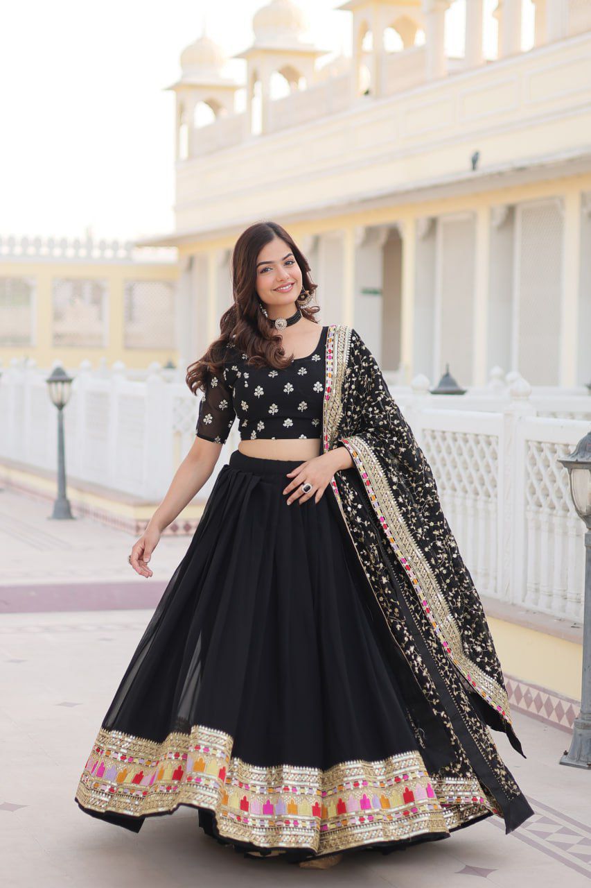 Black Blooming Georgette Embroidered Lehnga Choli