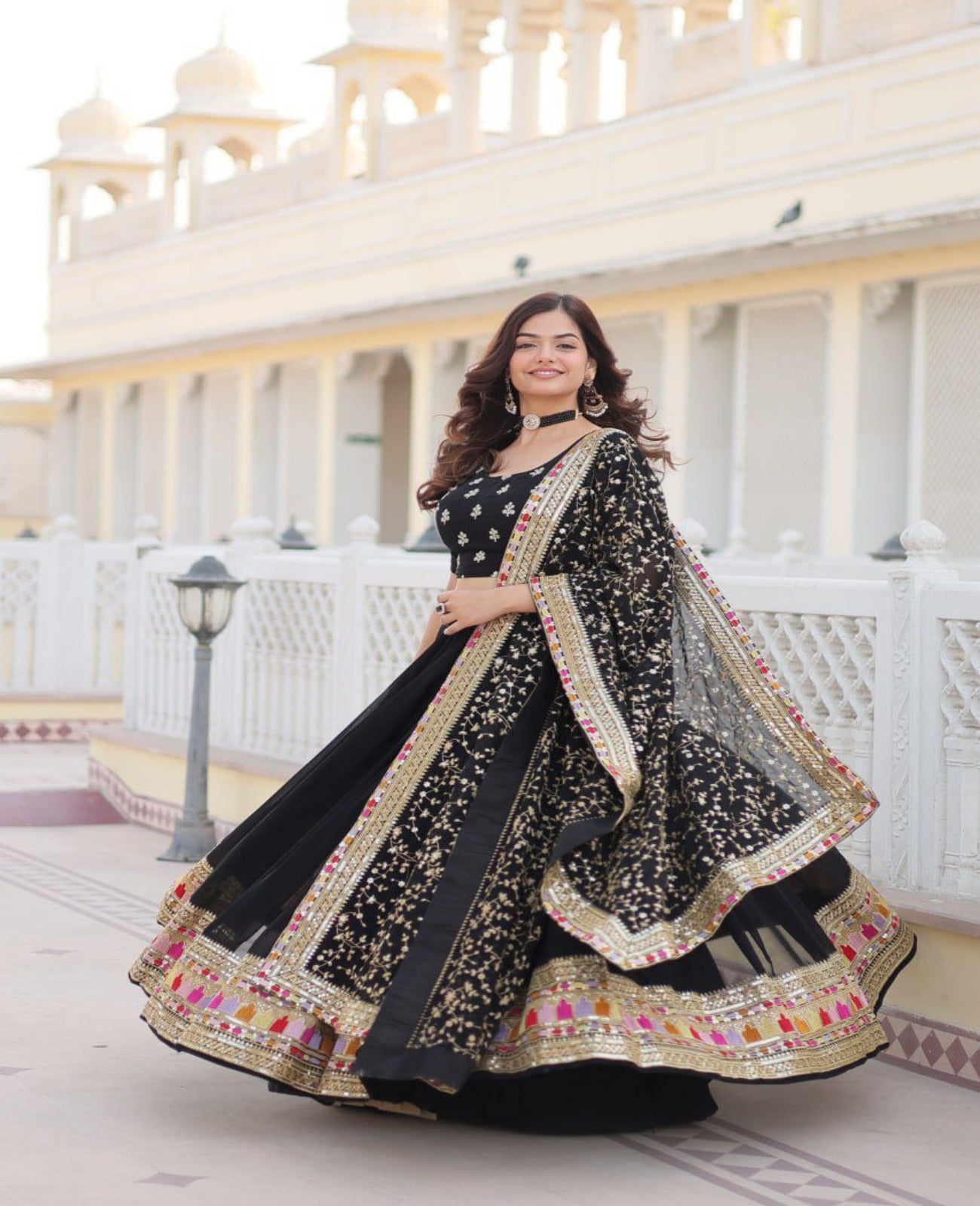 Black Blooming Georgette Embroidered Lehnga Choli