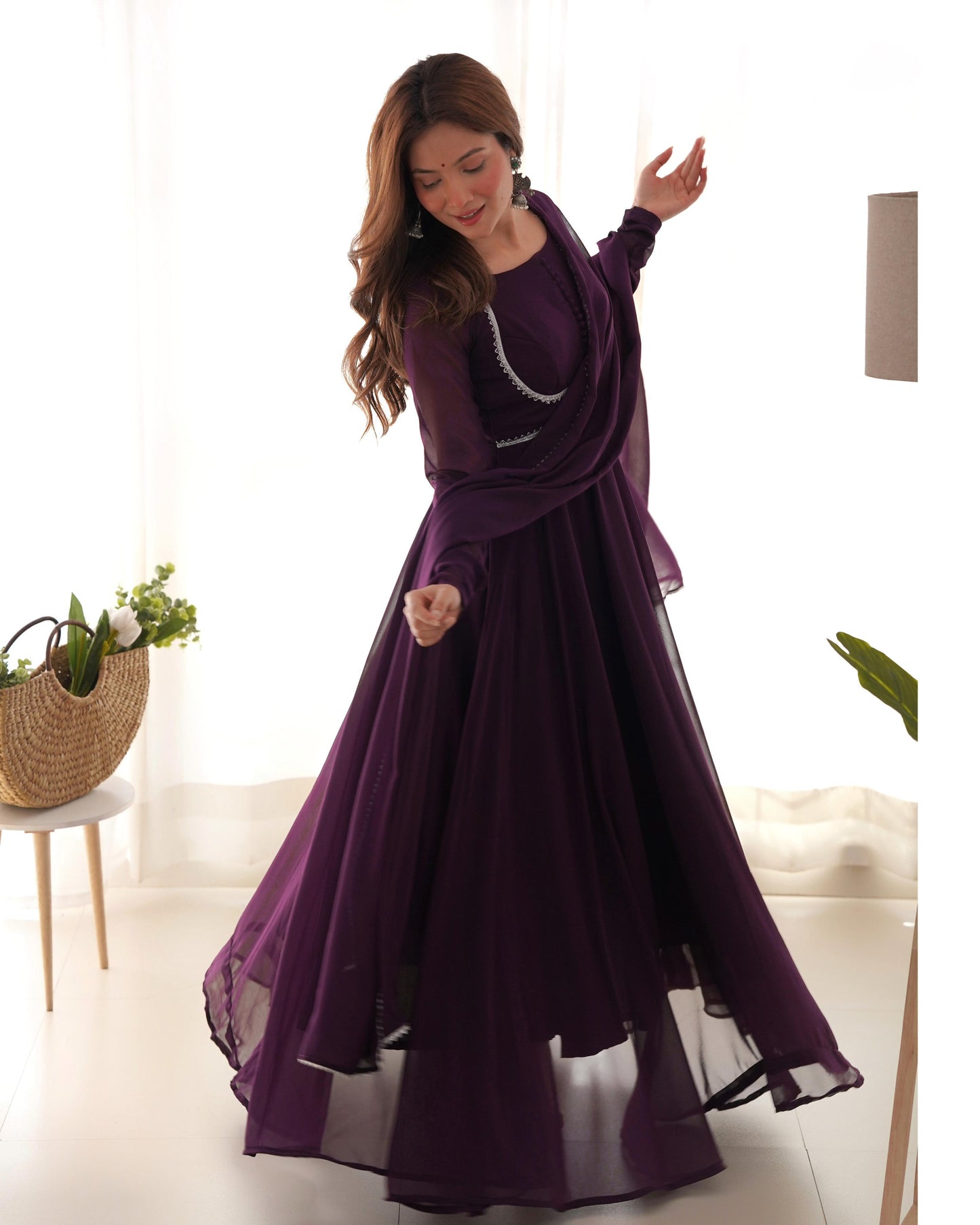 Dark Purple Georgette Yoke Design Anarkali Dress