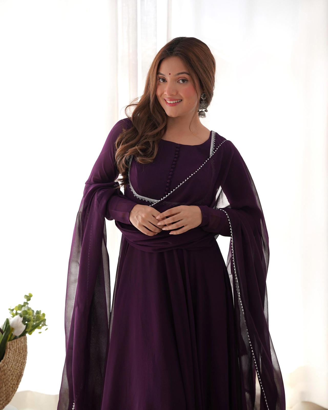 Dark Purple Georgette Yoke Design Anarkali Dress