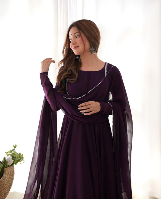 Dark Purple Georgette Yoke Design Anarkali Dress