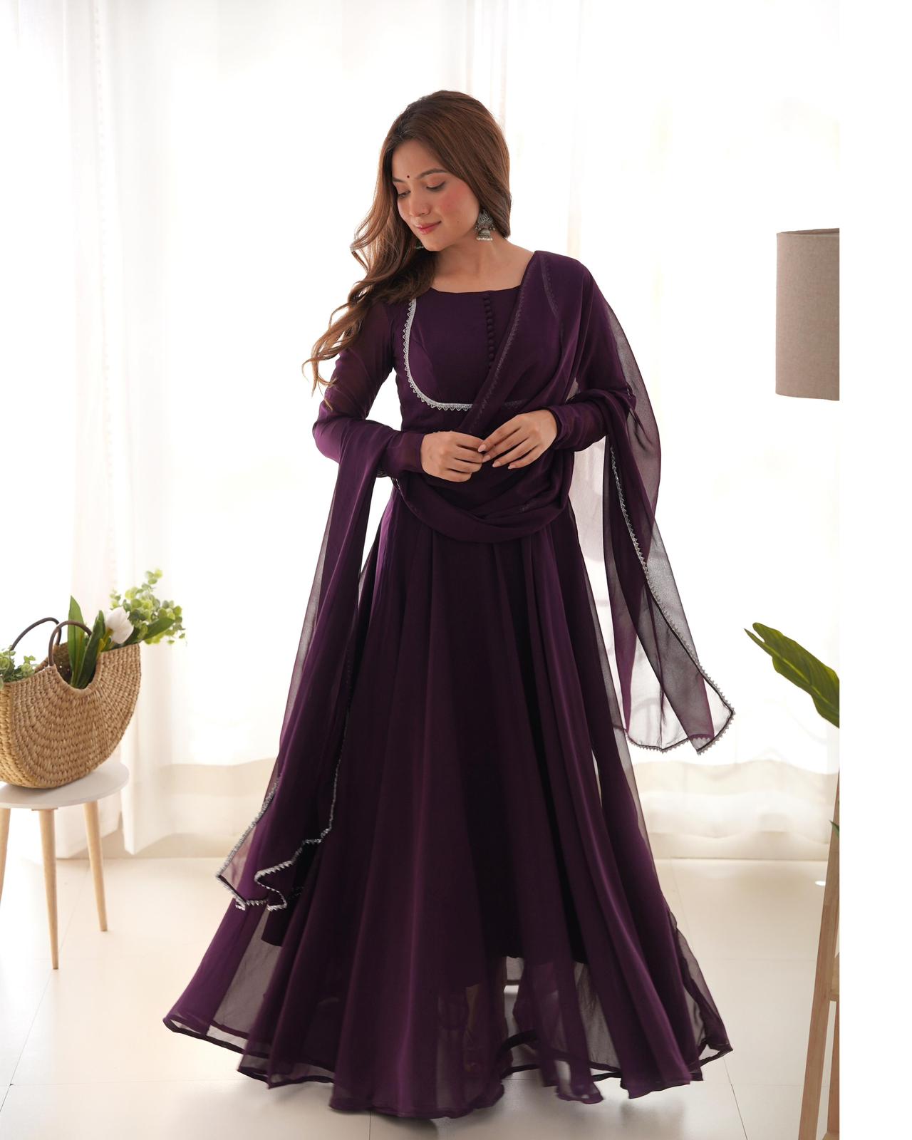 Dark Purple Georgette Yoke Design Anarkali Dress