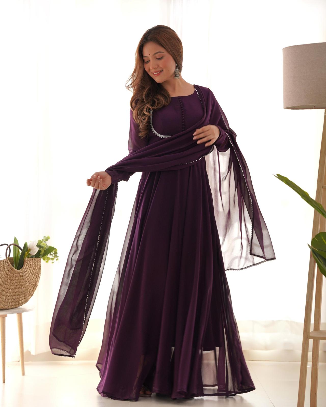 Dark Purple Georgette Yoke Design Anarkali Dress