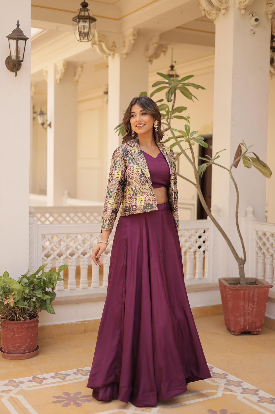 Solidcolour Chinon Koti Style Lehnga