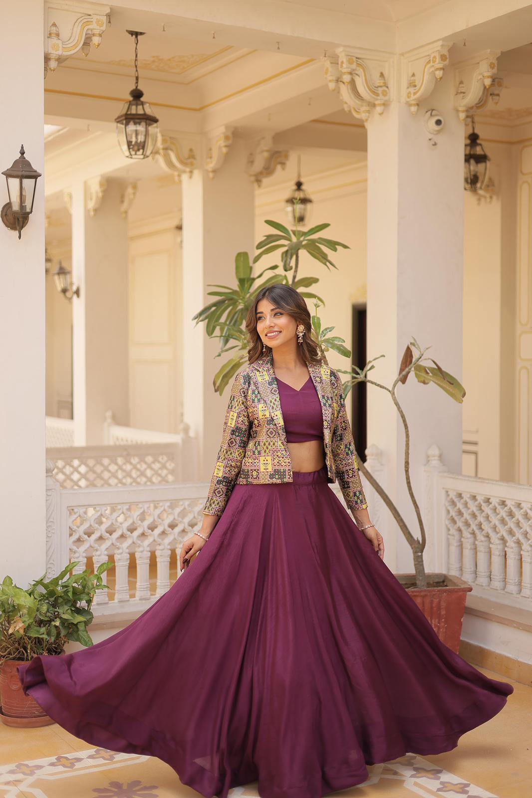 Solidcolour Chinon Koti Style Lehnga