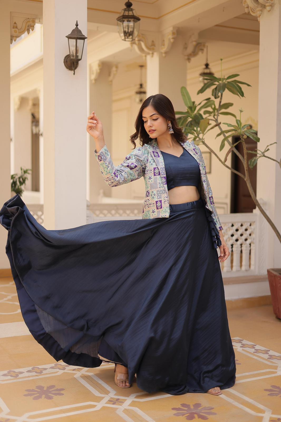 Solidcolour Chinon Koti Style Lehnga