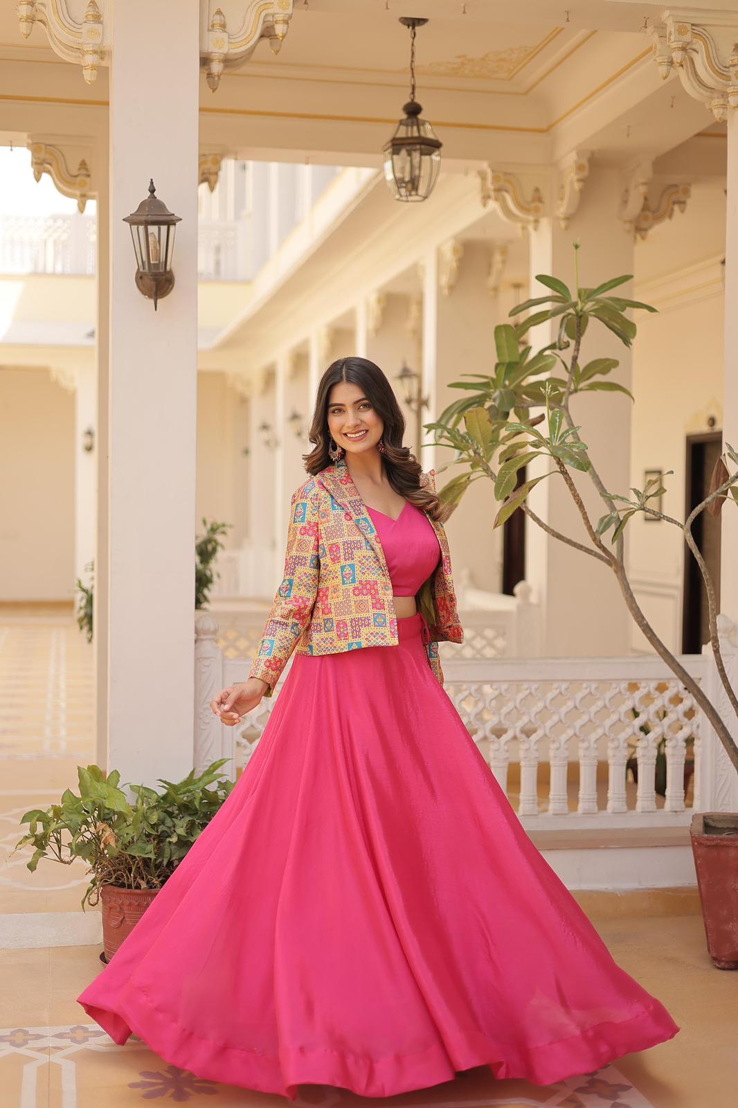 Solidcolour Chinon Koti Style Lehnga