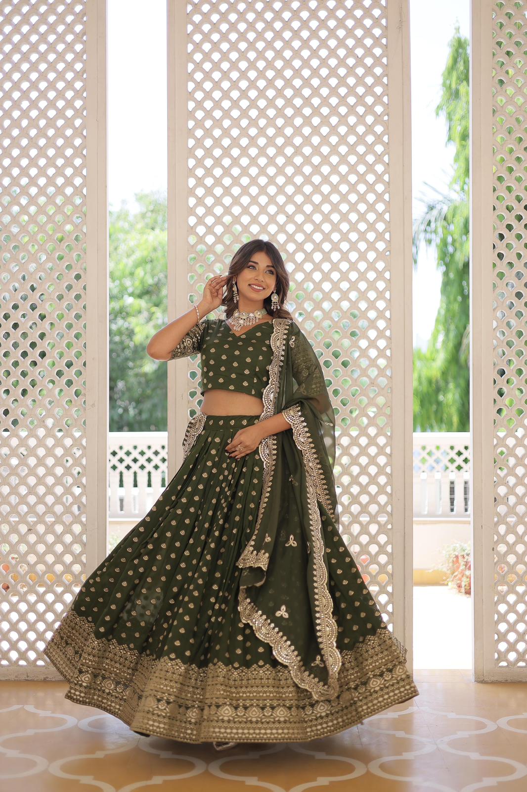 Solidcolour Viscose Jacquard Lehnga Choli